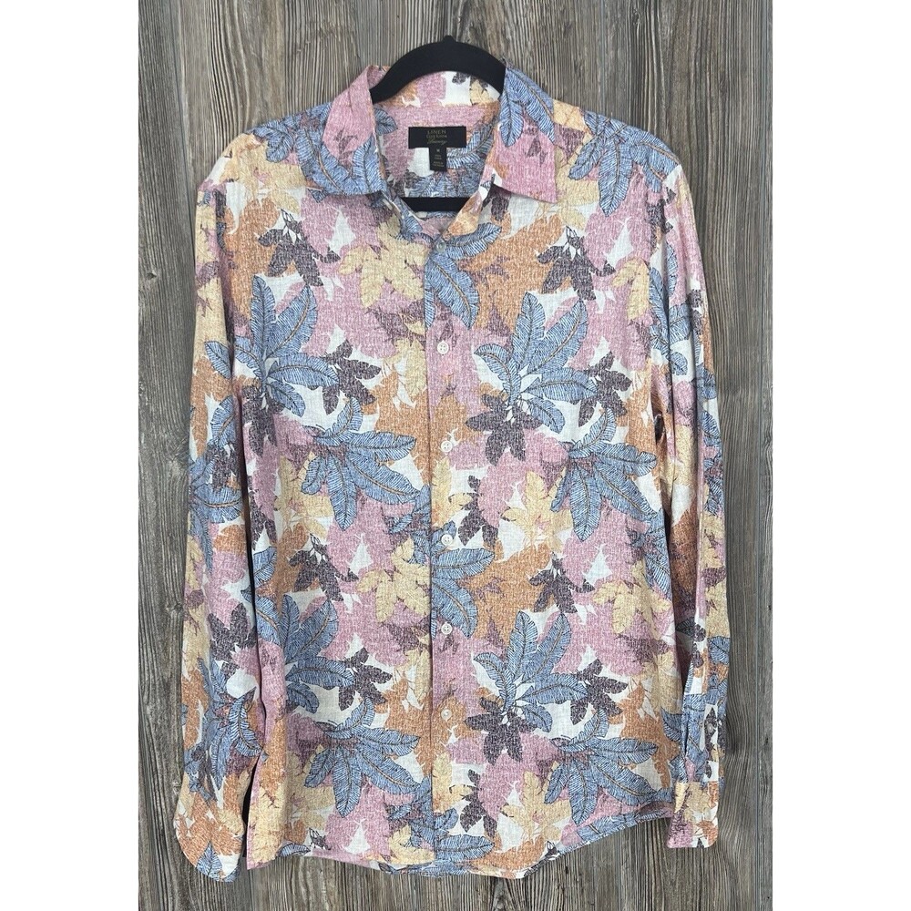Club Room Linen Luxury Shirt MED Floral Resort Beach Vibes Coastal Summer Nights